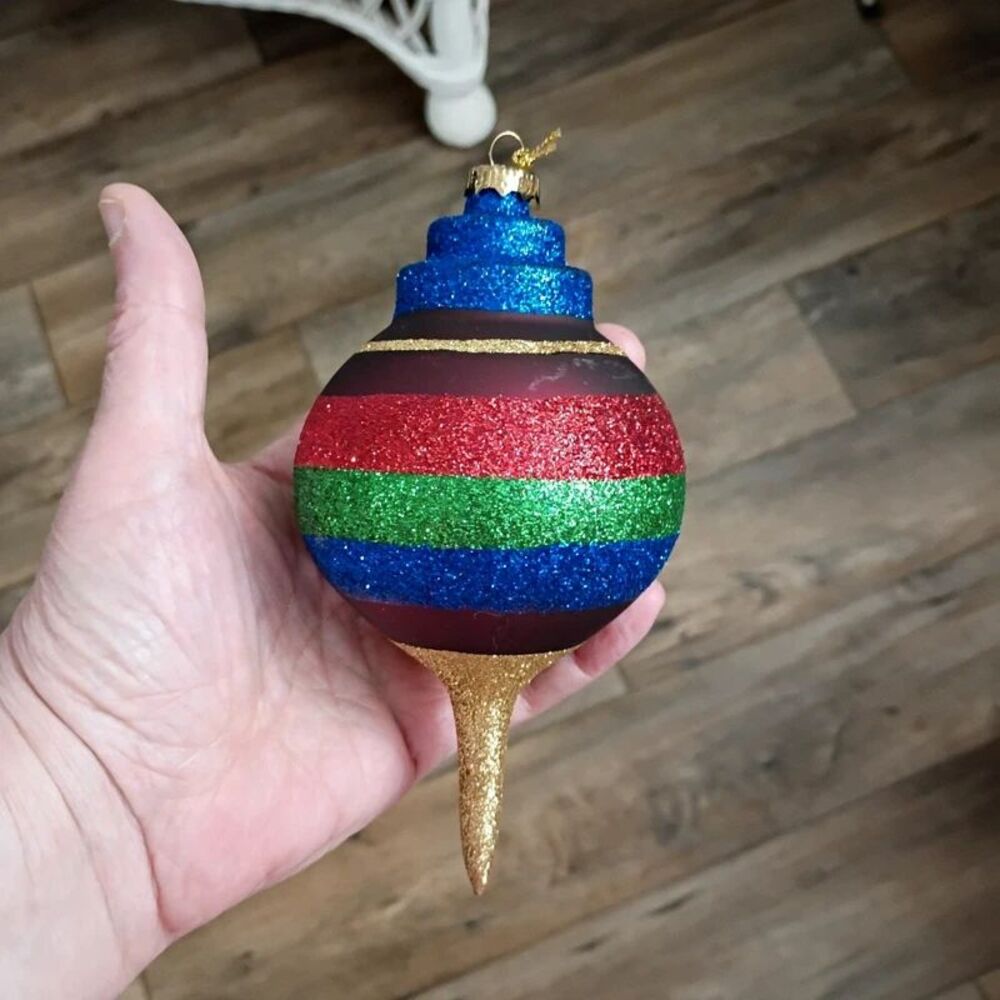 Beautiful Multicolored Glitter Finial Drop Glass Christmas Ornament